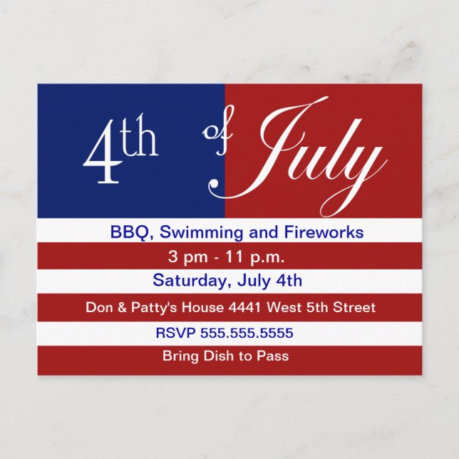 4th of July party Invitation Postcard (Front)