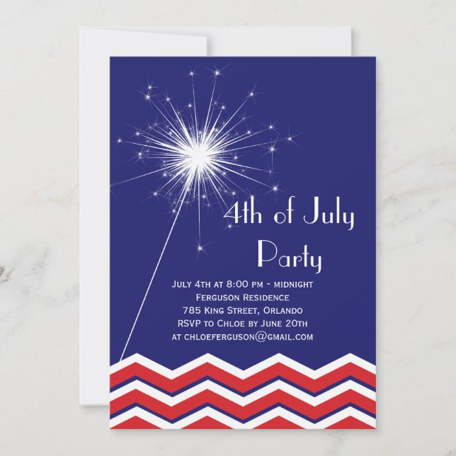 4th of July Party Invitation with Chevrons (Front)