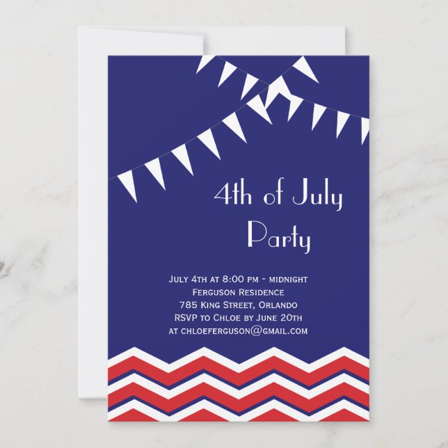 4th of July Party Invitation with Chevrons & Flags (Front)