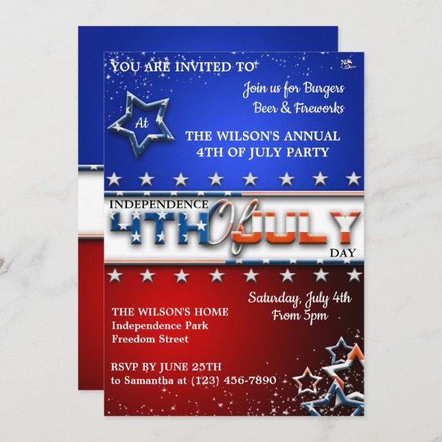 4th Of July Party Invitations (Front/Back)