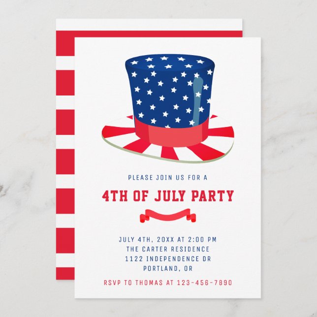 4th of July Party Patriotic BBQ Red White Blue Invitation (Front/Back)