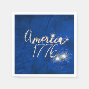4th of July Party Sparkler Blue Leather Napkin