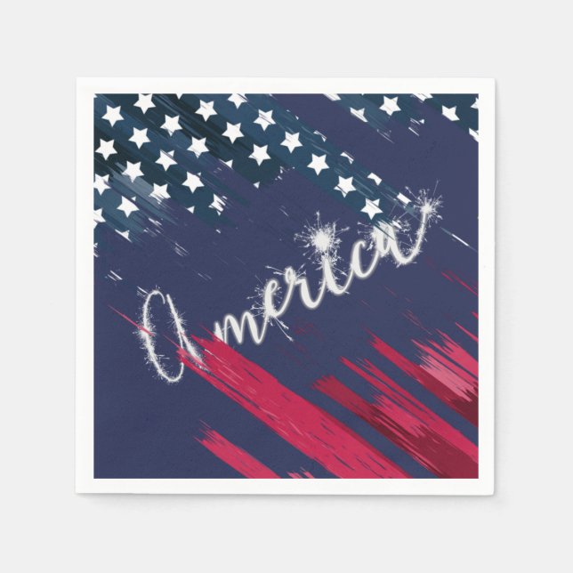 4th of July Party Sparkler Flag Napkin (Front)