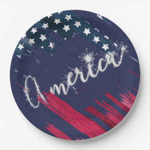 4th of July Party Sparkler Flag Paper Plate