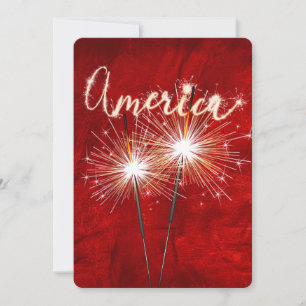 4th of July Party Sparkler on Red Invitation
