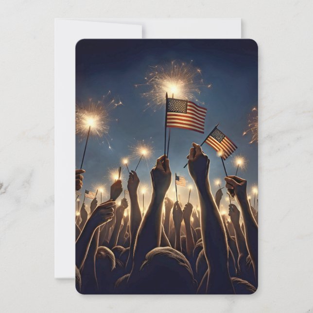 4th of July Party Sparklers and Flag Invitation (Front)