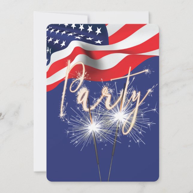 4th of July Party Sparklers on Flag Invitation (Front)