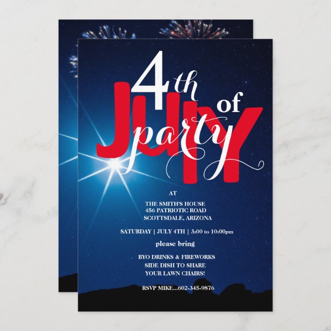 4th of July Party Stars & Fireworks  Invitations (Front/Back)