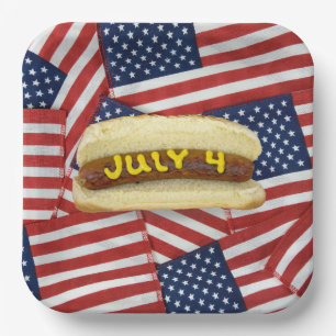 4th Of July Party with Hot Dogs Paper Plate