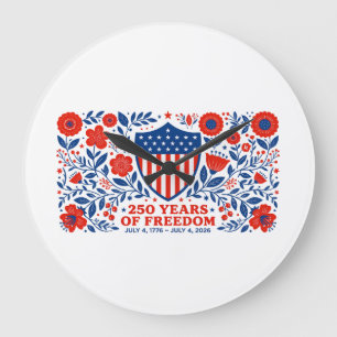 4th of July Patriotic 250th Anniversary 250 Years  Large Clock