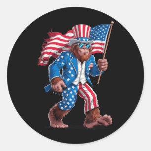 4th Of July Patriotic American Bigfoot Sasquatch U Classic Round Sticker