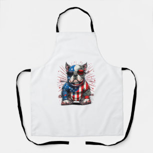 4th of July Patriotic American Bully Dog US Flag Apron