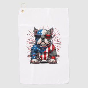 4th of July Patriotic American Bully Dog US Flag  Golf Towel