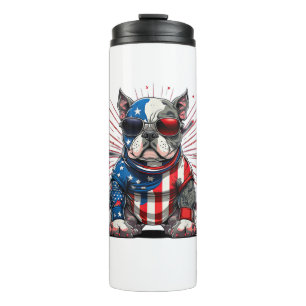 4th of July Patriotic American Bully Dog US Flag Thermal Tumbler