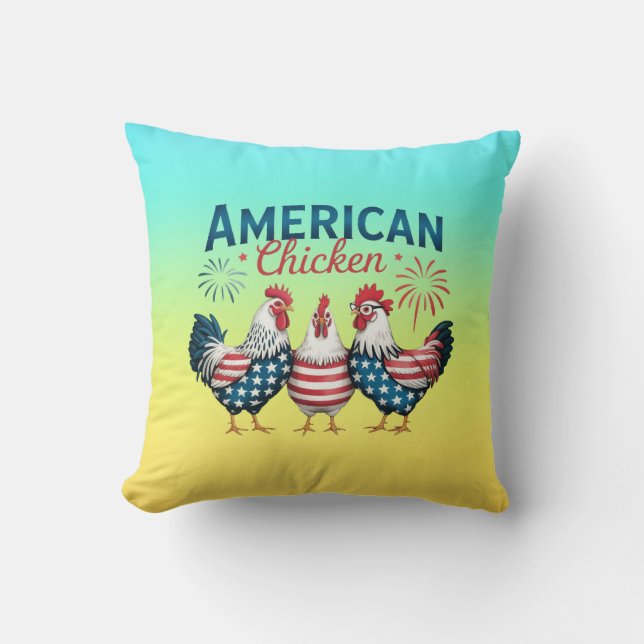 4th of July Patriotic American Chicken-62987 Cushion (Front)