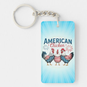 4th of July Patriotic American Chicken-62987 Key Ring