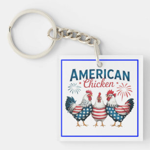 4th of July Patriotic American Chicken-62987 Key Ring