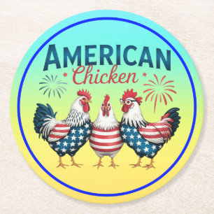 4th of July Patriotic American Chicken-62987 Round Paper Coaster