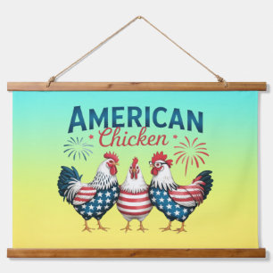 4th of July Patriotic American Chicken Design Hanging Tapestry