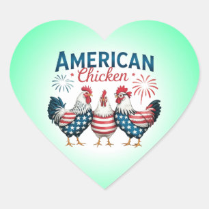 4th of July Patriotic American Chicken Design Heart Sticker