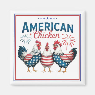 4th of July Patriotic American Chicken Design Magnet