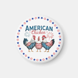 4th of July Patriotic American Chicken Design Magnet