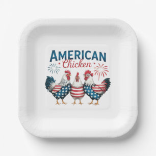 4th of July Patriotic American Chicken Design Paper Plate
