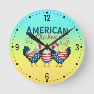 4th of July Patriotic American Chicken Design Round Clock