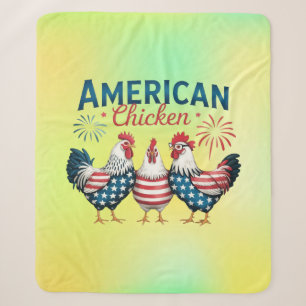 4th of July Patriotic American Chicken Design Sherpa Blanket