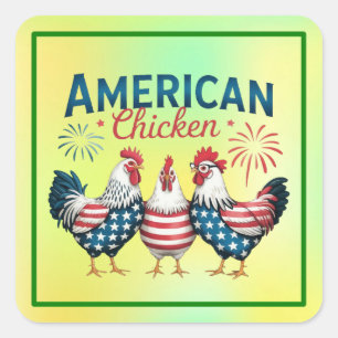 4th of July Patriotic American Chicken Design Square Sticker