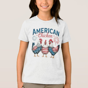 4th of July Patriotic American Chicken Design Tri-Blend Shirt
