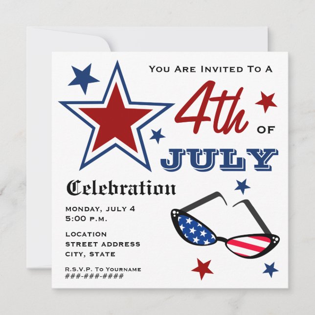 4th of July Patriotic American Flag Sunglasses Invitation (Front)