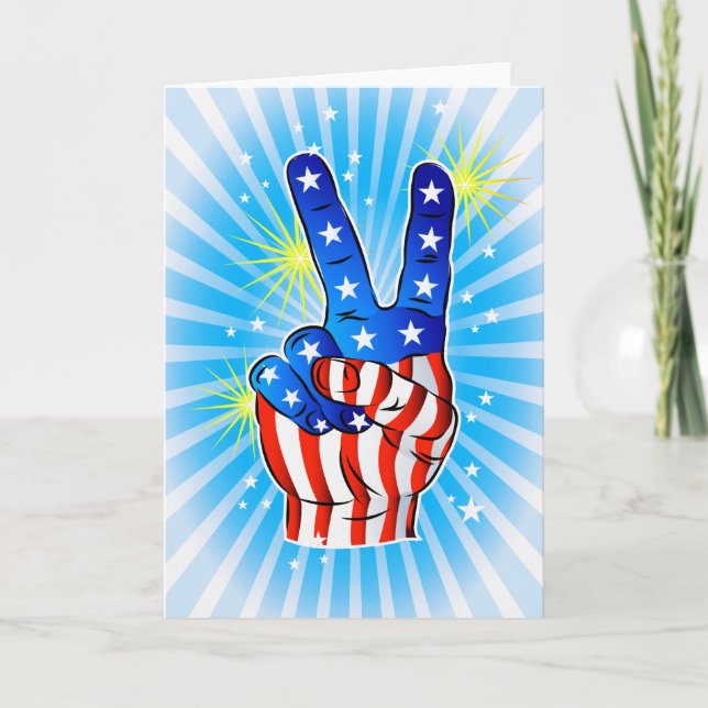 4th of July - Patriotic American-Victory & Peace Card (Front)