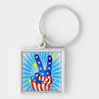 4th of July - Patriotic American-Victory & Peace Key Ring