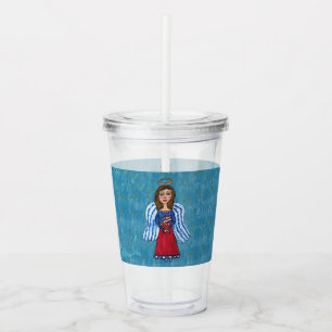 4th of July Patriotic Angel American Flag Stars Acrylic Tumbler