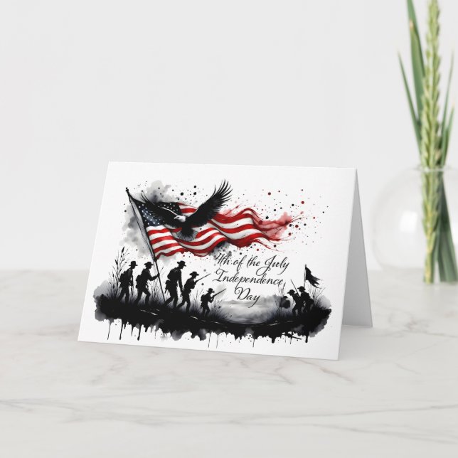 4th of July Patriotic Art with Flag & Soldiers Card (Front)