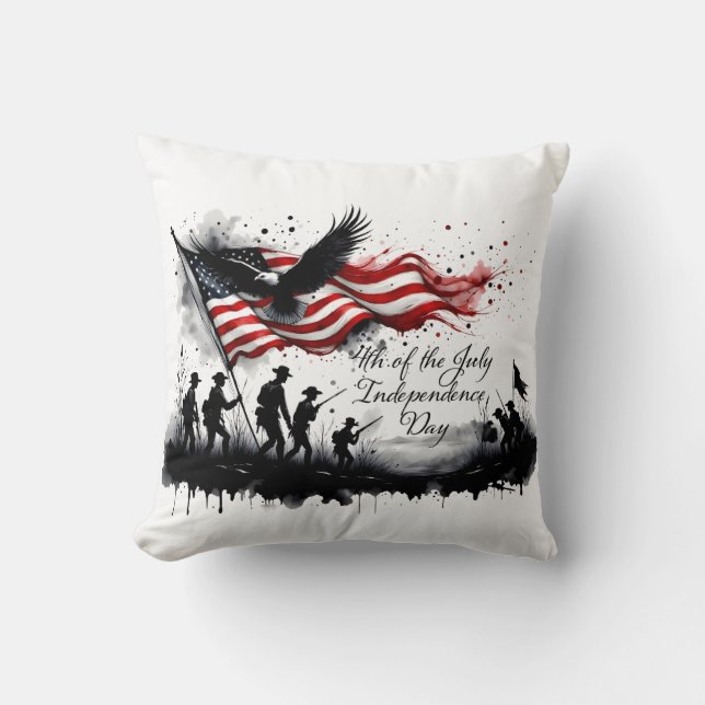 4th of July Patriotic Art with Flag & Soldiers Cushion (Front)