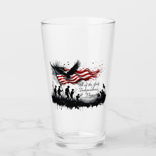4th of July Patriotic Art with Flag & Soldiers Glass (Front)