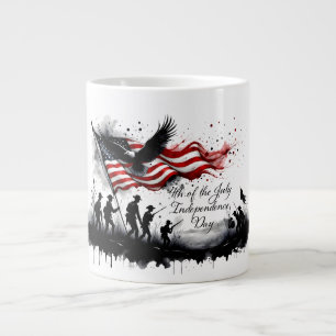 4th of July Patriotic Art with Flag & Soldiers Large Coffee Mug