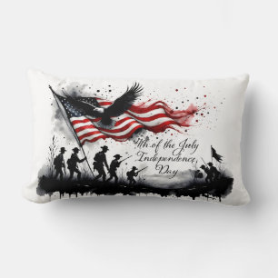 4th of July Patriotic Art with Flag & Soldiers Lumbar Cushion