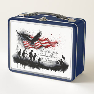 4th of July Patriotic Art with Flag & Soldiers Metal Lunch Box