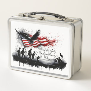 4th of July Patriotic Art with Flag & Soldiers Metal Lunch Box