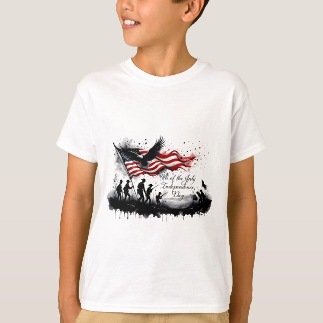 4th of July Patriotic Art with Flag & Soldiers T-Shirt (Front)