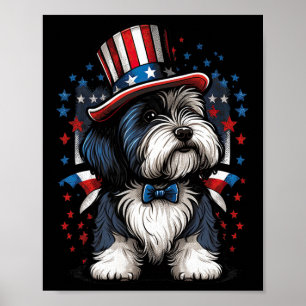 4th Of July Patriotic Bearded Collie Dog Us Flag  Poster