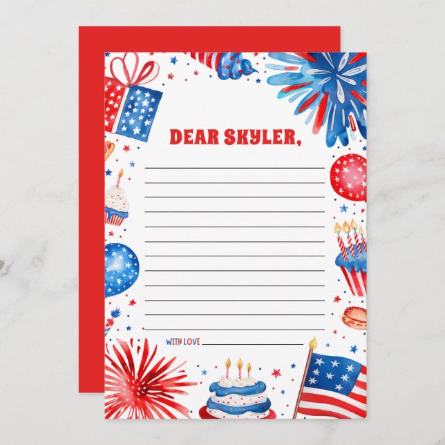 4th Of July Patriotic Birthday Time Capsule Card (Front/Back)