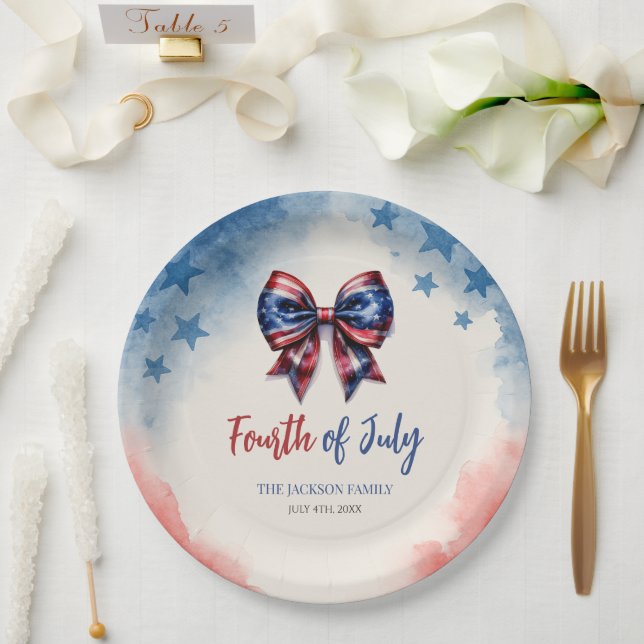 4th of July Patriotic Bow BBQ Party Paper Plate (Wedding)
