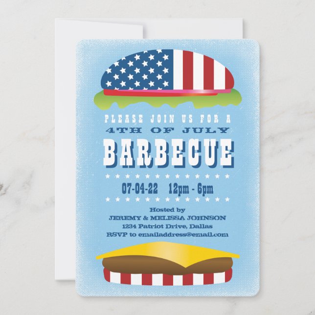 4th of July Patriotic Burger Barbecue Invitation (Front)