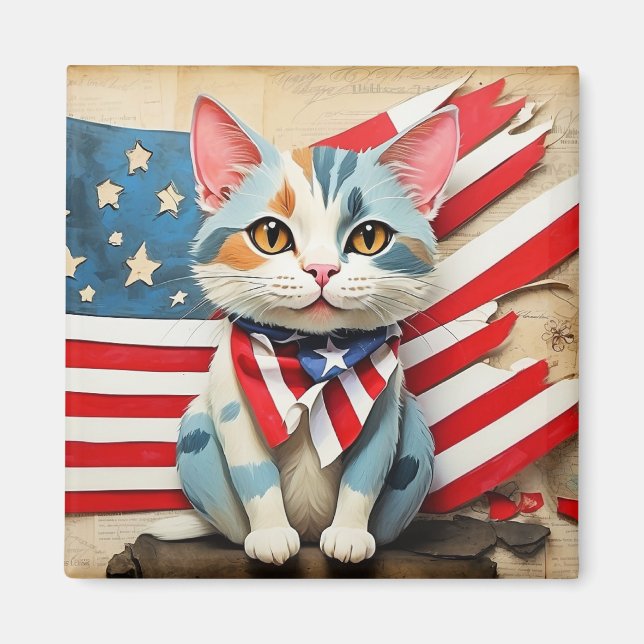 4th of July patriotic cartoon kitty Magnet (Front)