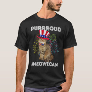 4th Of July Patriotic Cat Fireworks Usa Flag T-Shirt