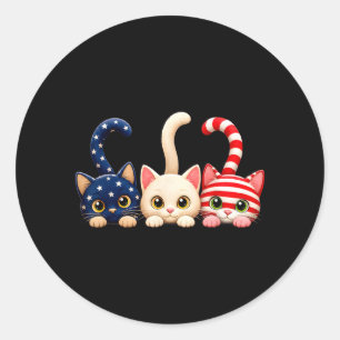 4th Of July Patriotic Cat Usa Aamerican Flag Classic Round Sticker